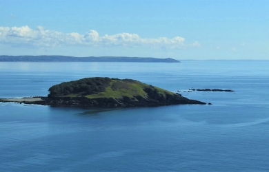 Looe Island from the west, with the Ranneys to the south