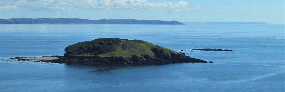 Looe Island from the west, with the Ranneys to the south